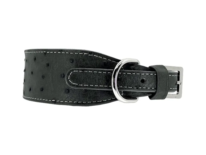 Grey Ostrich Collar, silver hardware: luxury ostrich leather dog collar