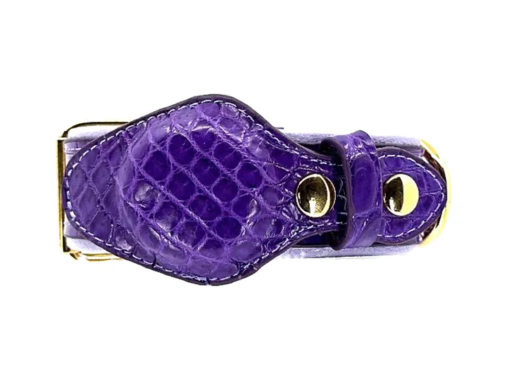 Purple Crocodile Tracker Collar, gold hardware: luxury crocodile AirTag dog collar
