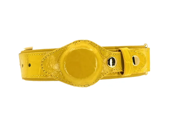 Yellow Crocodile Tracker Collar, gold hardware: luxury crocodile AirTag dog collar